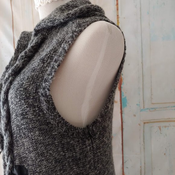 Sarah Spencer wool mohair pocket hood sleeveless cardigan duster sweater/S/gray - Picture 8 of 14